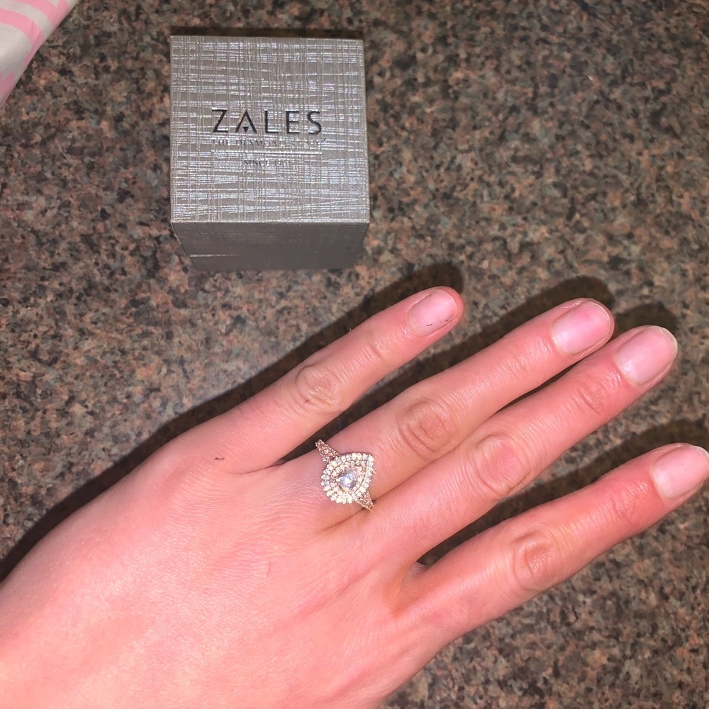 Zales Rose Gold and Silver Teardrop Diamond Ring - Picture 3 of 11